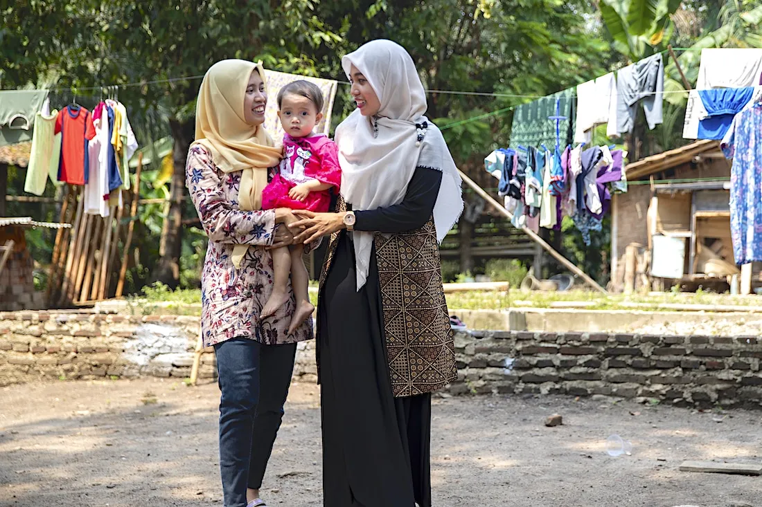 Two women and a young girl