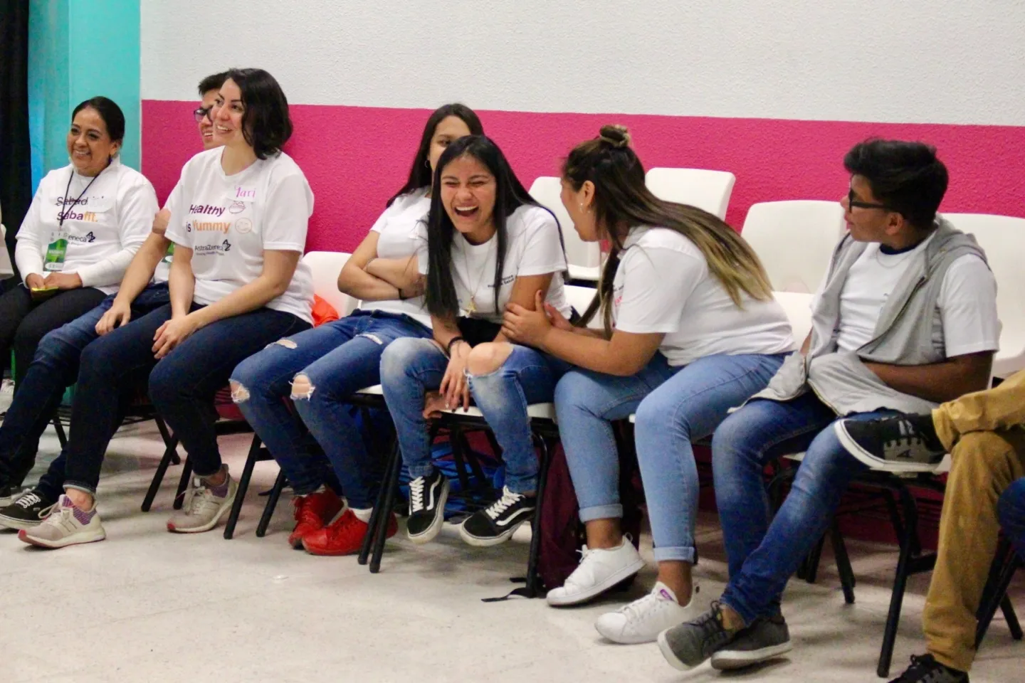 a group of people laughing